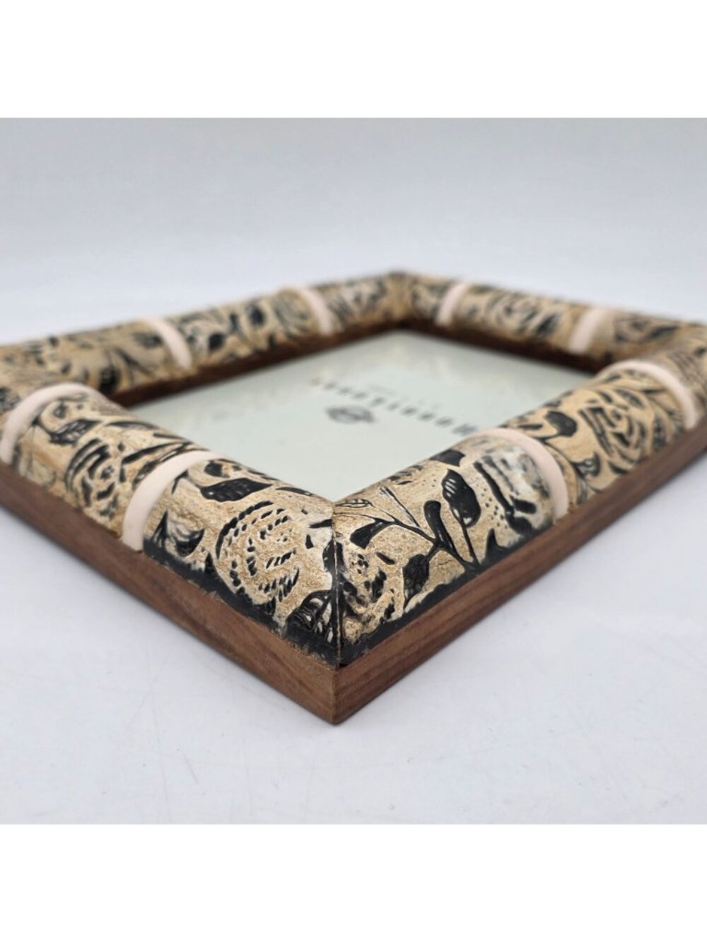 5x7 Picture Frame Floral Design Beige & Black Distressed Finish Tabletop - Picture 7 of 10